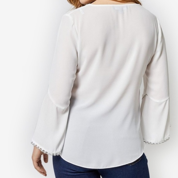 Dorothy Perkins Ivory Trim Sleeve V-Neck Top - Picture 4 of 7